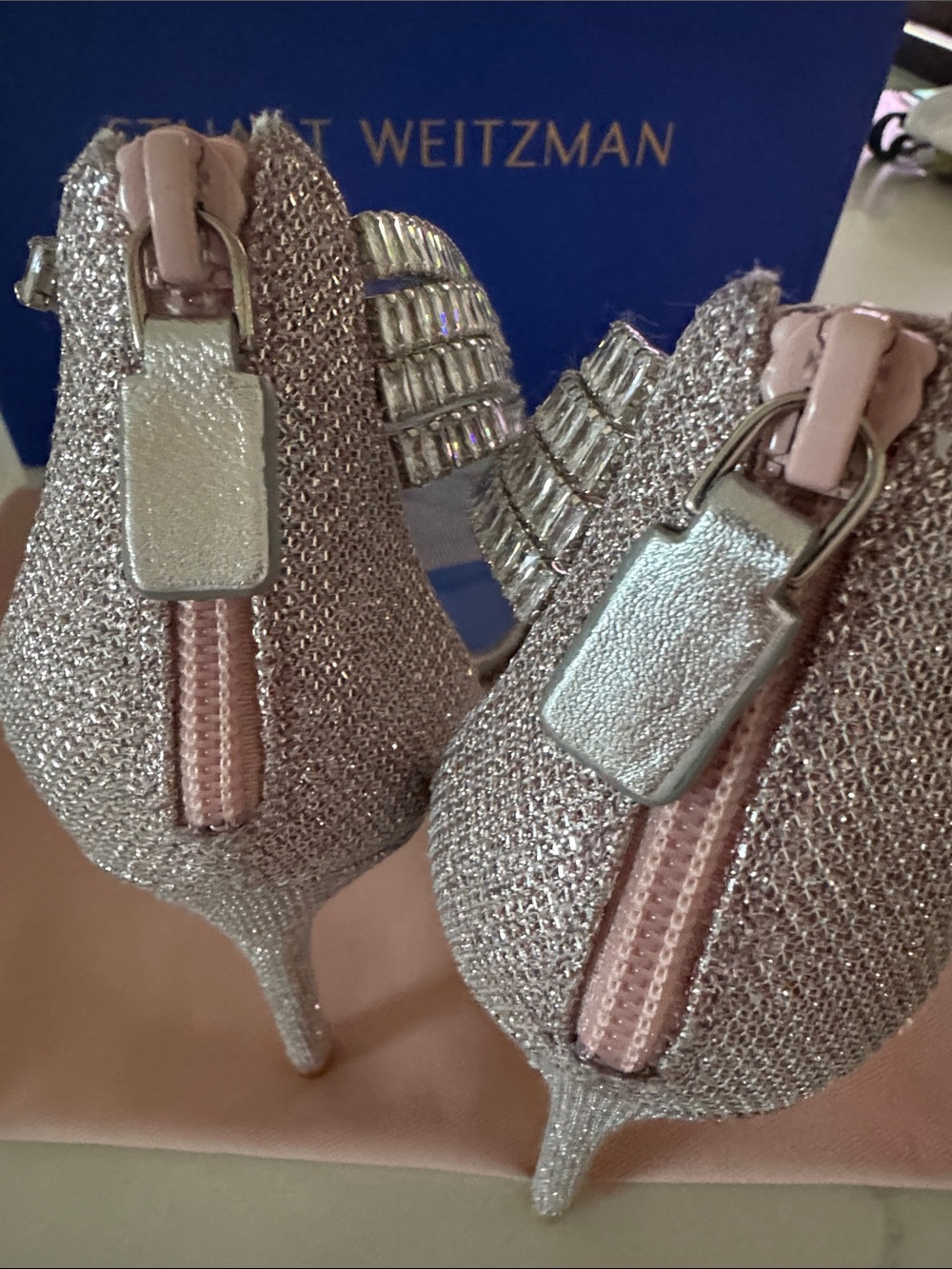 Stuart Weitzman Silver Crystal-Strap Stiletto Sandals 9 - Picture 4 of 16